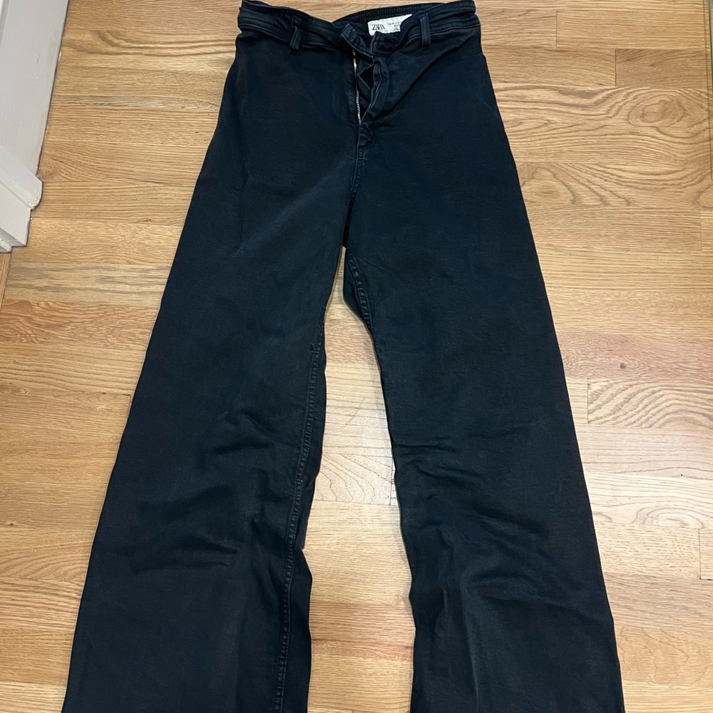 Zara Black Wide-Leg High-Rise Jeans